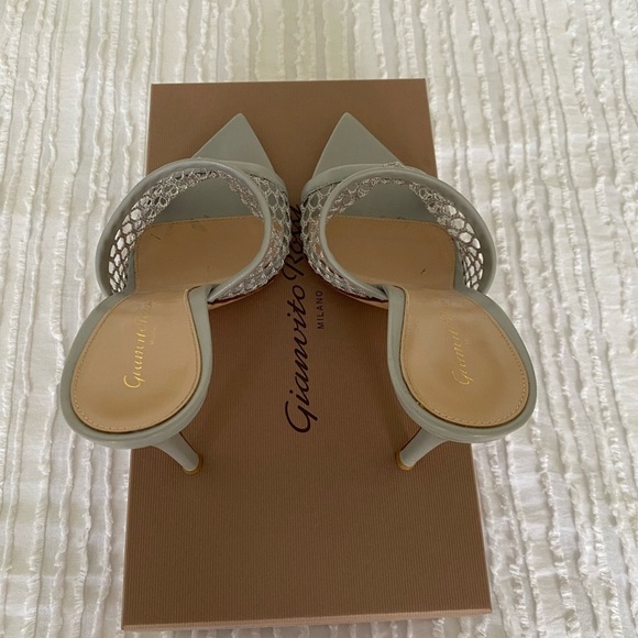 Gianvito Rossi Gray Alisia Mule Sandal Heel Nappa Mist Mesh size 39 - Picture 11 of 17